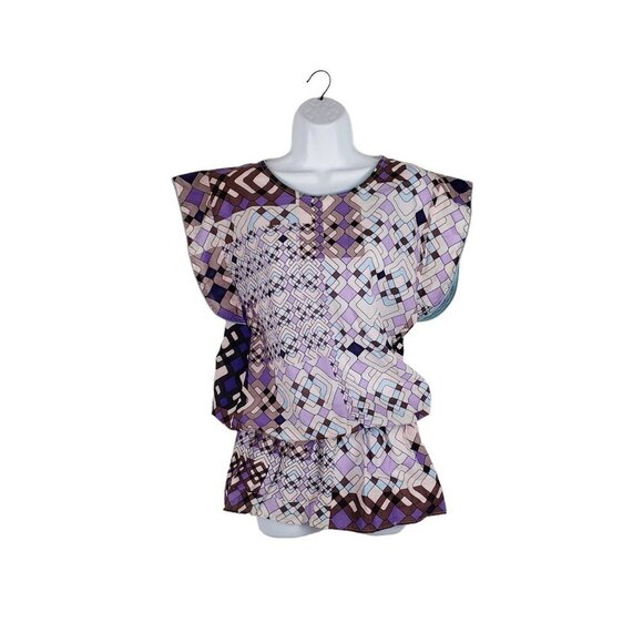 Lolita Jaca St. Barth Tops - Lolita Jaca St Barth Top Lightweight Cotton Smocked Purple Print Size Small